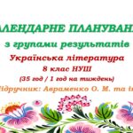 Календарне планування з ГР. Українська література. 8 клас НУШ. Авраменко О. М. (35 год / 1 год на тиждень)
