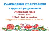 Календарне планування з ГР. Українська мова. 7 клас НУШ. Заболотний О. В., Заболотний В. В. (140 год / 4 год на тиждень)