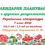 Календарне планування з ГР. Українська література. 7 клас НУШ. Авраменко О. М. (52,5 год / 1,5 год на тиждень)