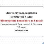 Діагностувальна робота з геометрії 9 клас НУШ “Повторення за 8 клас” за модельною програмою О.Істера, А.Мерзляка, Н.Тарасенкової