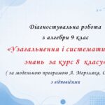 Діагностувальна робота з алгебри 9 клас НУШ “Узагальнення і систематизація знань за курс 8 класу” за модельною програмою О.Істера, А.Мерзляка.