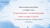 Діагностувальна робота з алгебри 9 клас НУШ “Узагальнення і систематизація знань за курс 8 класу” за модельною програмою Н.Тарасенкової