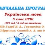 Навчальна програма. Українська мова. 5 клас НУШ. Онатій А. В. та ін. (175 год / 5 год на тиждень)