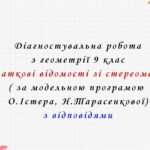 Діагностувальна робота з геометрії 9 клас НУШ “Початкові відомості зі стереометрії” за модельною програмою О.Істера,  Н.Тарасенкової