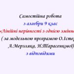 Самостійна  робота з алгебри 9 клас НУШ “Лінійні нерівності з однією змінною” за модельною програмою О.Істера, А.Мерзляка, Н.Тарасенкової