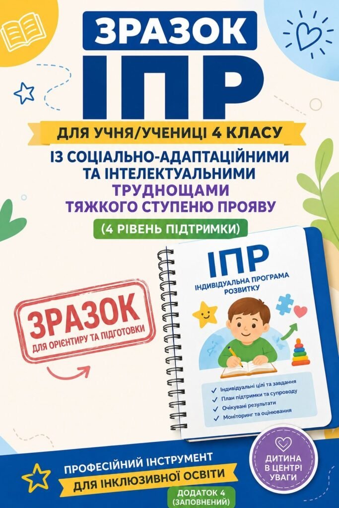 Головне зображення розробки: ІПР 4 КЛАС 4 рівень підтримки Соціально-адаптаційні та інтелектуальні труднощі тяжкого ступеня прояву
