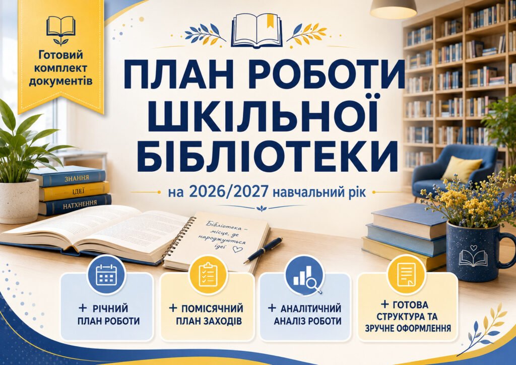Головне зображення розробки: План роботи шкільної бібліотеки на 2026/2027 навчальний рік