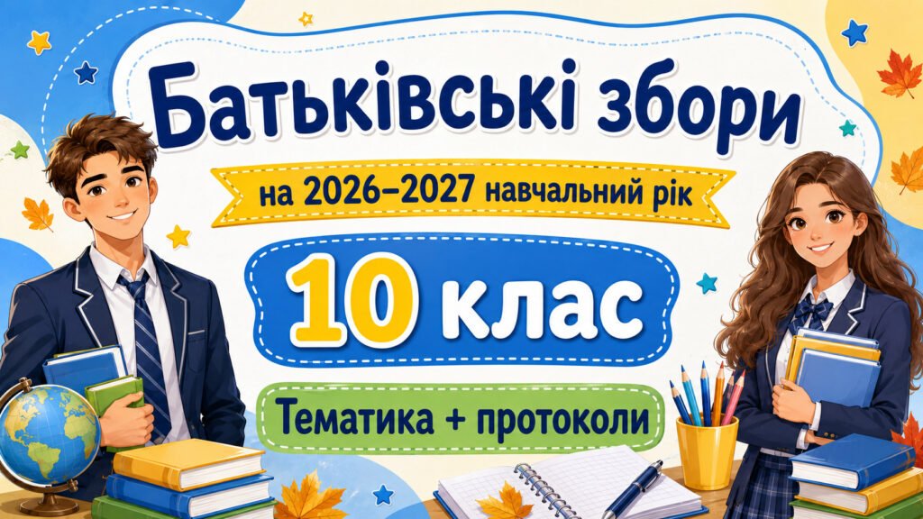 Головне зображення розробки: Батьківські збори для 10 класу на 2026/2027 навчальний рік: тематика + готові протоколи