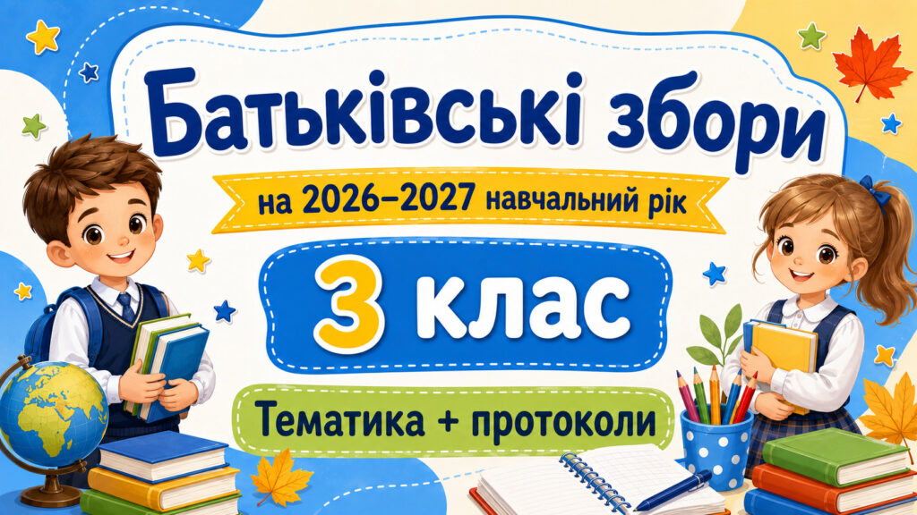Головне зображення розробки: Батьківські збори для 3 класу на 2026/2027 навчальний рік: тематика + готові протоколи