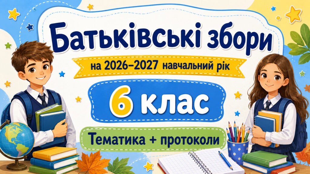 Головне зображення розробки: Батьківські збори для 6 класу на 2026/2027 навчальний рік: тематика + готові протоколи