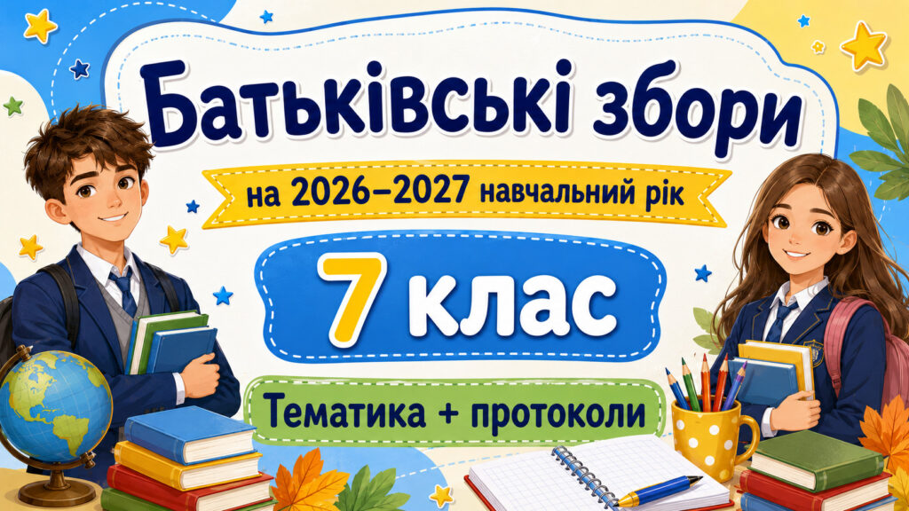 Головне зображення розробки: Батьківські збори для 7 класу на 2026/2027 навчальний рік: тематика + готові протоколи