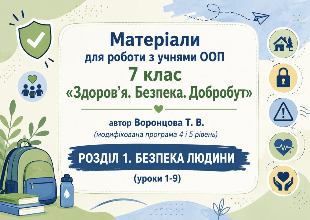 Головне зображення розробки: Матеріали для роботи з учнями ООП 7 клас  з предмету ЗБД автор Воронцова Т. В. (модифікована програма 4-5 рівень) РОЗДІЛ 1. БЕЗПЕКА ЛЮДИНИ  уроки 1-9