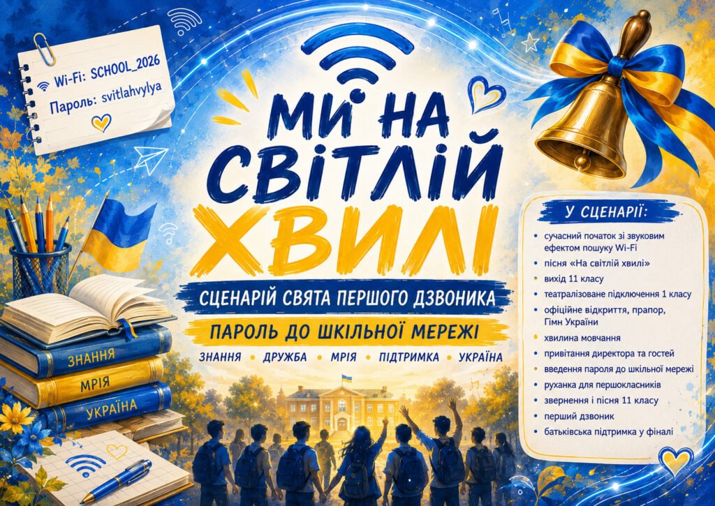 Головне зображення розробки: Сценарій свята Першого дзвоника 2026 «Ми на світлій хвилі. Пароль до шкільної мережі»