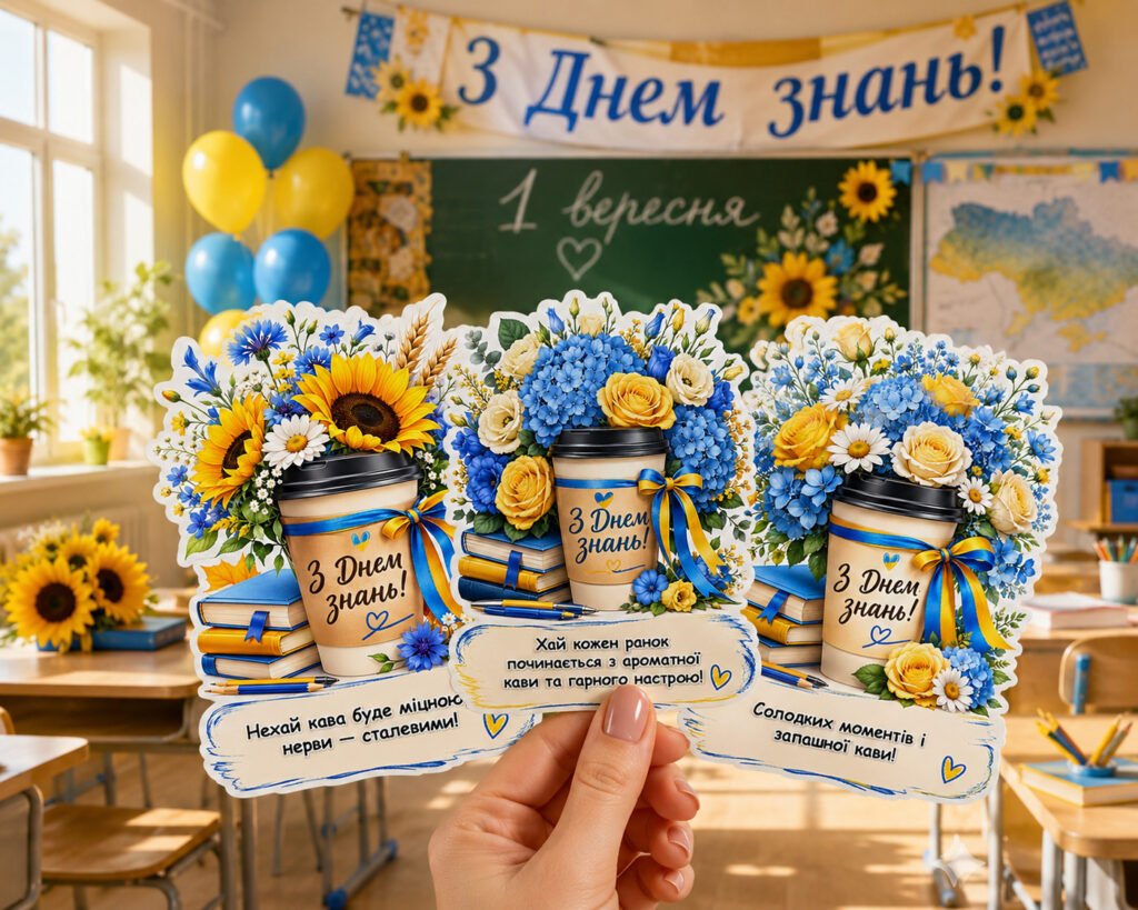 Головне зображення розробки: «Кава для вчителя» – листівки для вчителів на 1 вересня