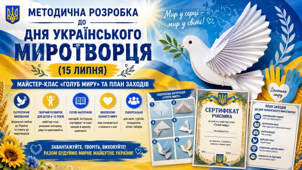 Головне зображення розробки: Методична розробка до Дня українського миротворця (15 липня): майстер-клас «Голуб миру» та план заходів