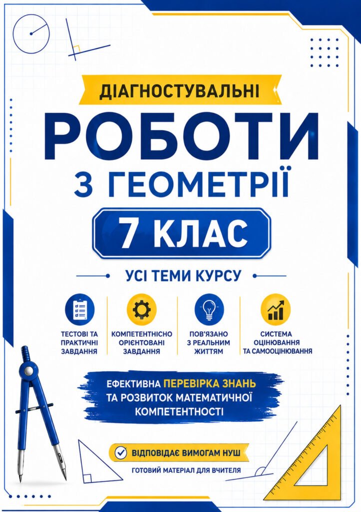 Головне зображення розробки: Діагностувальні роботи з геометрії 7 клас. Усі теми. Компетентнісно орієнтовані завдання
