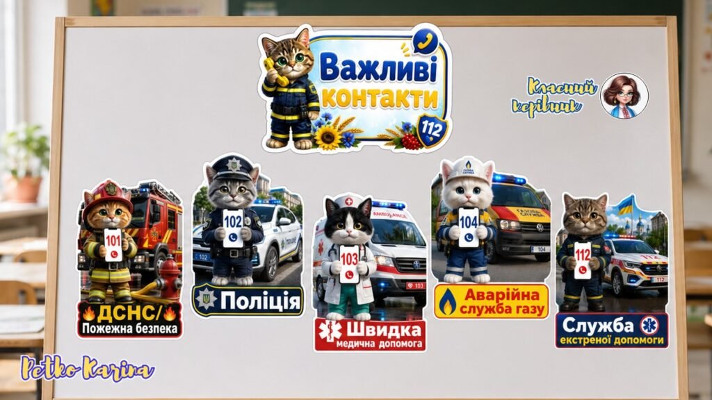 Головне зображення розробки: Оформлення куточка безпеки. Важливі контакти