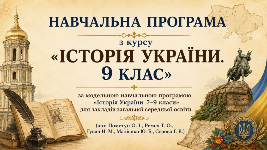 Головне зображення розробки: Навчальна програма  з  «Історія України. 9 клас» НУШ (авт. Пометун О. І., Ремех Т. О.) 