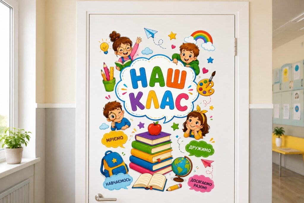 Головне зображення розробки: Декорація на двері «НАШ КЛАС» — яскраве оформлення класної кімнати