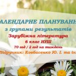 Календарне планування з ГР. Зарубіжна література. 6 клас НУШ. Ковбасенко Ю. І. та ін. (70 год / 2 год на тиждень)