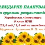 Календарне планування з ГР. Українська література. 6 клас НУШ. Архипова В. П. та ін. (52,5 год / 1,5 год на тиждень)