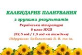 Календарне планування з ГР. Українська література. 6 клас НУШ. Підручник: Заболотний В. В. та ін. (52,5 год / 1,5 год на тиждень)