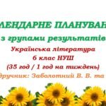 Календарне планування з ГР. Українська література. 6 клас НУШ. Підручник: Заболотний В. В. та ін. (35 год / 1 год на тиждень)
