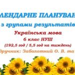 Календарно-тематичне планування з ГР. Українська мова. 6 клас НУШ. Підручник: Заболотний О. В. та ін. (192,5 год / 5,5 год на тиждень)