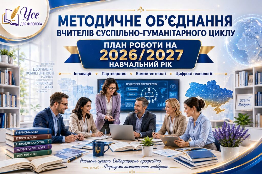 Головне зображення розробки: План роботи методичного об’єднання вчителів суспільно-гуманітарного циклу на 2026/2027 н. р.