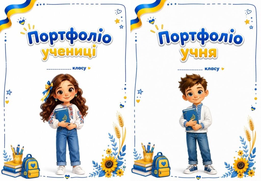 Головне зображення розробки: Портфоліо в патріотичному стилі для учнів початкової школи.