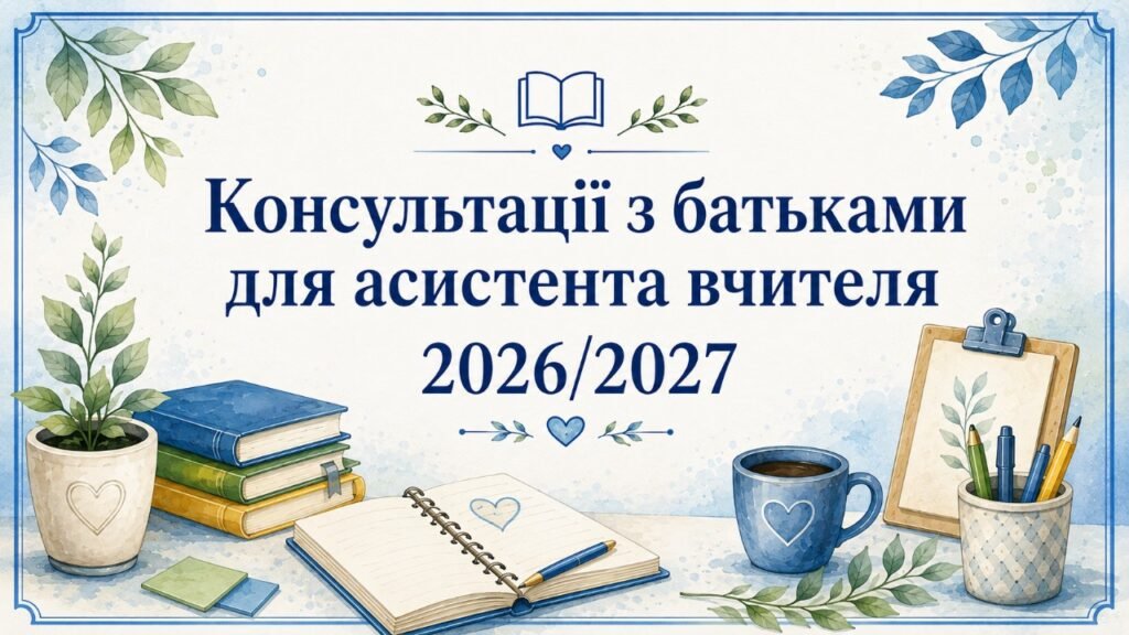 Головне зображення розробки: Консультації з батьками для асистента вчителя 2026/2027 на весь рік – 40 шт + план консультацій