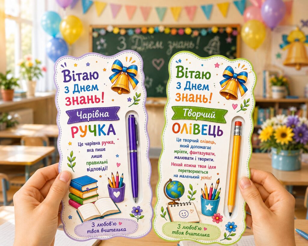 Головне зображення розробки: Листівки-подарунки до Дня знань «Чарівна ручка» та «Творчий олівець».