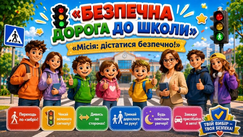Головне зображення розробки: 🚦 «Безпечна дорога до школи» 🏫 2026 «Місія: дістатися безпечно!» + Конспект