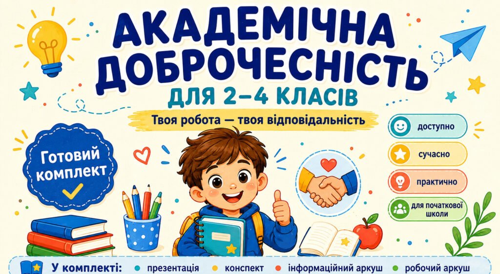 Головне зображення розробки: Академічна доброчесність для 2–4 класів . Презентація «Чесно вчитися — це важливо»