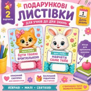 Подарункові листівки учням до 1 вересня та Дня знань | Листівка з цукеркою 🍬