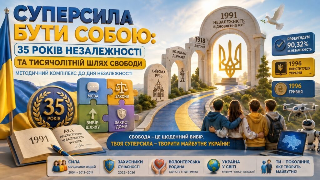 Головне зображення розробки: «Суперсила бути собою: 35 років Незалежності та тисячолітній шлях свободи»: методичний комплекс до Дня Незалежності