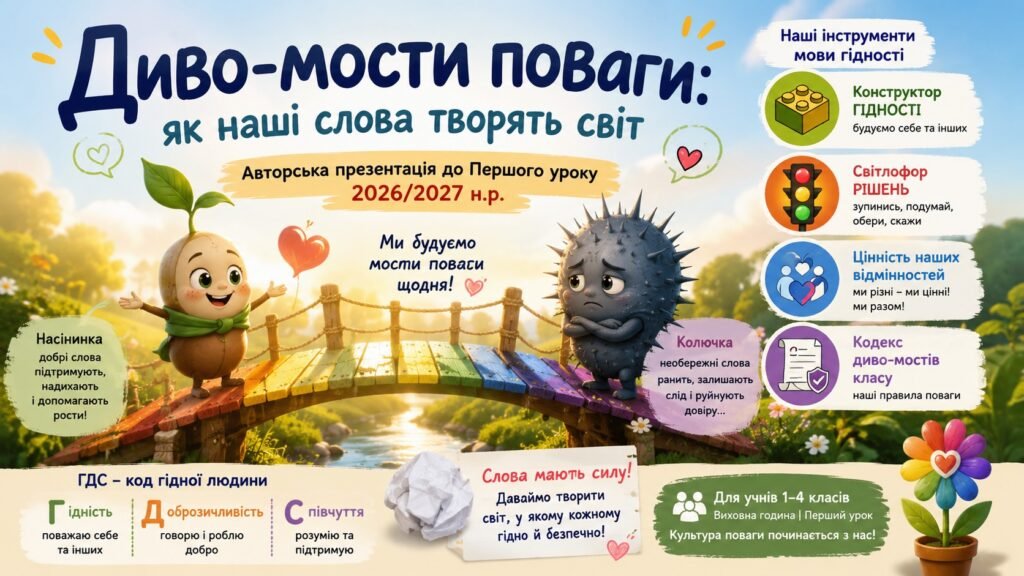 Головне зображення розробки: «Диво-мости поваги: як наші слова творять світ» — авторська презентація до Першого уроку 2026/2027 н.р.