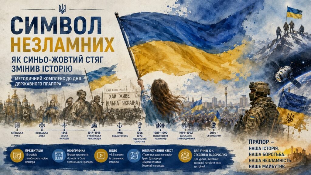 Головне зображення розробки: «Символ незламних: як синьо-жовтий стяг змінив історію»: методичний комплекс до Дня Державного Прапора