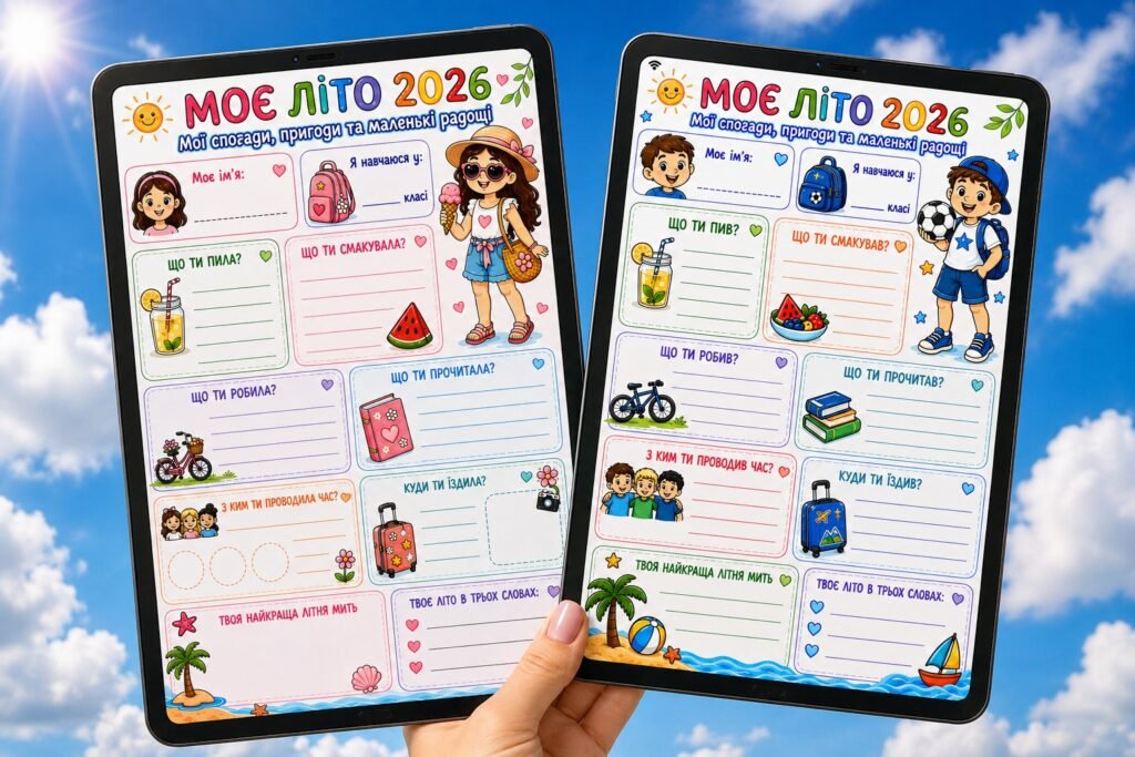 Головне зображення розробки: «МОЄ ЛІТО 2026» — літній планшет спогадів для учня та учениці.