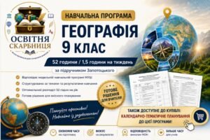 Навчальна програма Географія 9 клас НУШ — 52 години / 1.5 годин на тиждень | за підручником Запотоцького