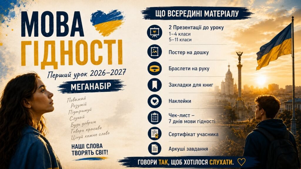 Головне зображення розробки: Перший урок 2026-2027 «Мова гідності» НУШ (1-11 клас) Презентація (2) 1-4 та 5-11 класи), + роздатковий матеріал