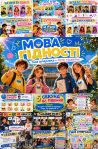Меганабір. Перший урок 2026-2027 «Мова гідності» НУШ — Презентація +Конспект + Роздатковий матеріал + Постер + Закладки +Браслети+ Чекліст