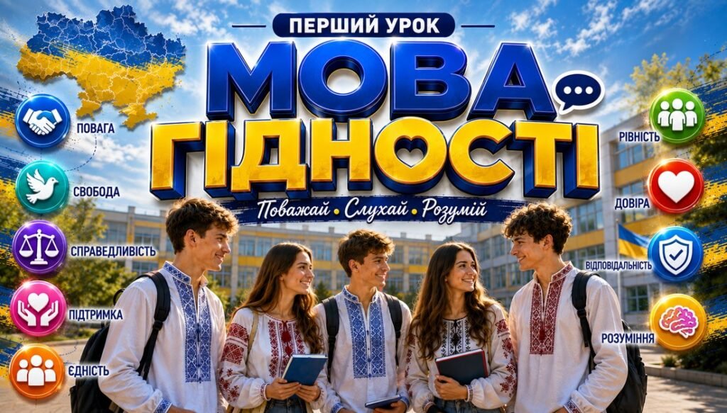 Головне зображення розробки: Перший урок 2026 “Мова гідності” за рекомендаціями Міністерства освіти і науки України (презентація+конспект+робочі аркуші)