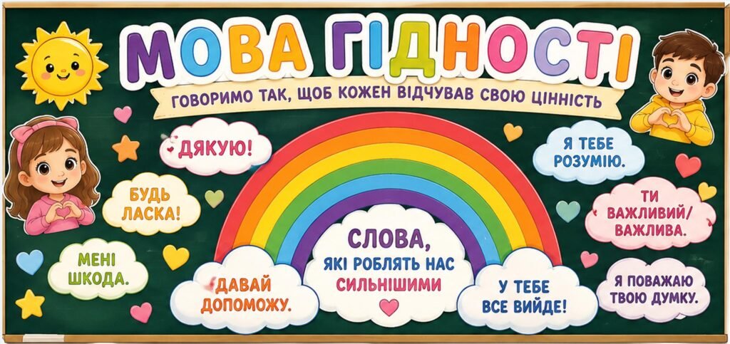 Головне зображення розробки: «Мова гідності» — яскраве оформлення для першого уроку