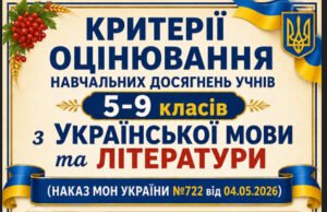 КРИТЕРІЇ ОЦІНЮВАННЯ навчальних досягнень учнів 5-9 класів з УКРАЇНСЬКОЇ МОВИ та ЛІТЕРАТУРИ (НАКАЗ МОН УКРАЇНИ №722 від 04.05.2026)