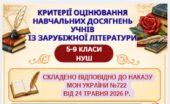 КРИТЕРІЇ ОЦІНЮВАННЯ навчальних досягнень учнів із ЗАРУБІЖНОЇ ЛІТЕРАТУРИ для 5-9 кл.НУШ