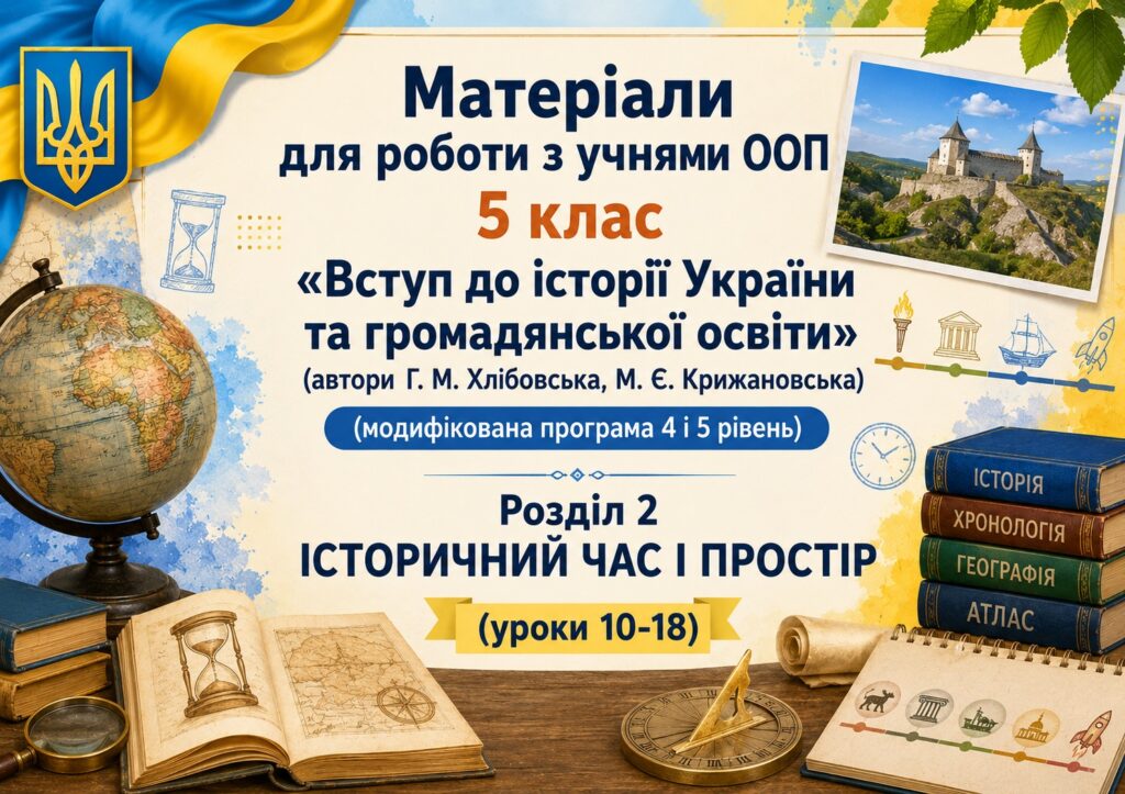 Головне зображення розробки: Матеріали для роботи з учнями ООП 5 клас  «Вступ до історії України та ГО» (автор Г. М. Хлібовська)  (модифікована програма 4 і 5 рівень) Розділ 2.