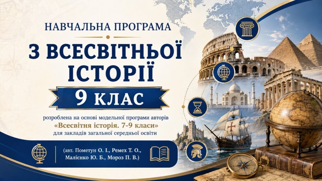Головне зображення розробки: Навчальна програма з всесвітньої історії 9 клас НУШ (авт. Пометун О. І., Ремех Т. О., Малієнко Ю. Б., Мороз П. В.)