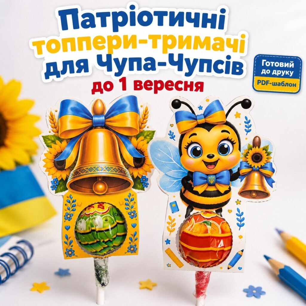 Головне зображення розробки: Патріотичні топпери-тримачі для чупа-чупсів до 1 вересня.