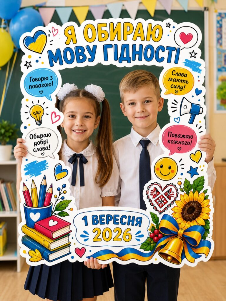 Головне зображення розробки: Фоторамка до 1 вересня 2026 «Я обираю мову гідності». Перший урок «Мова гідності». Рамка для фото